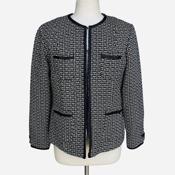 SA DENIM Size 10 Black Trim Tweed Pocket Career Blazer Jacket - Picture 1 of 2